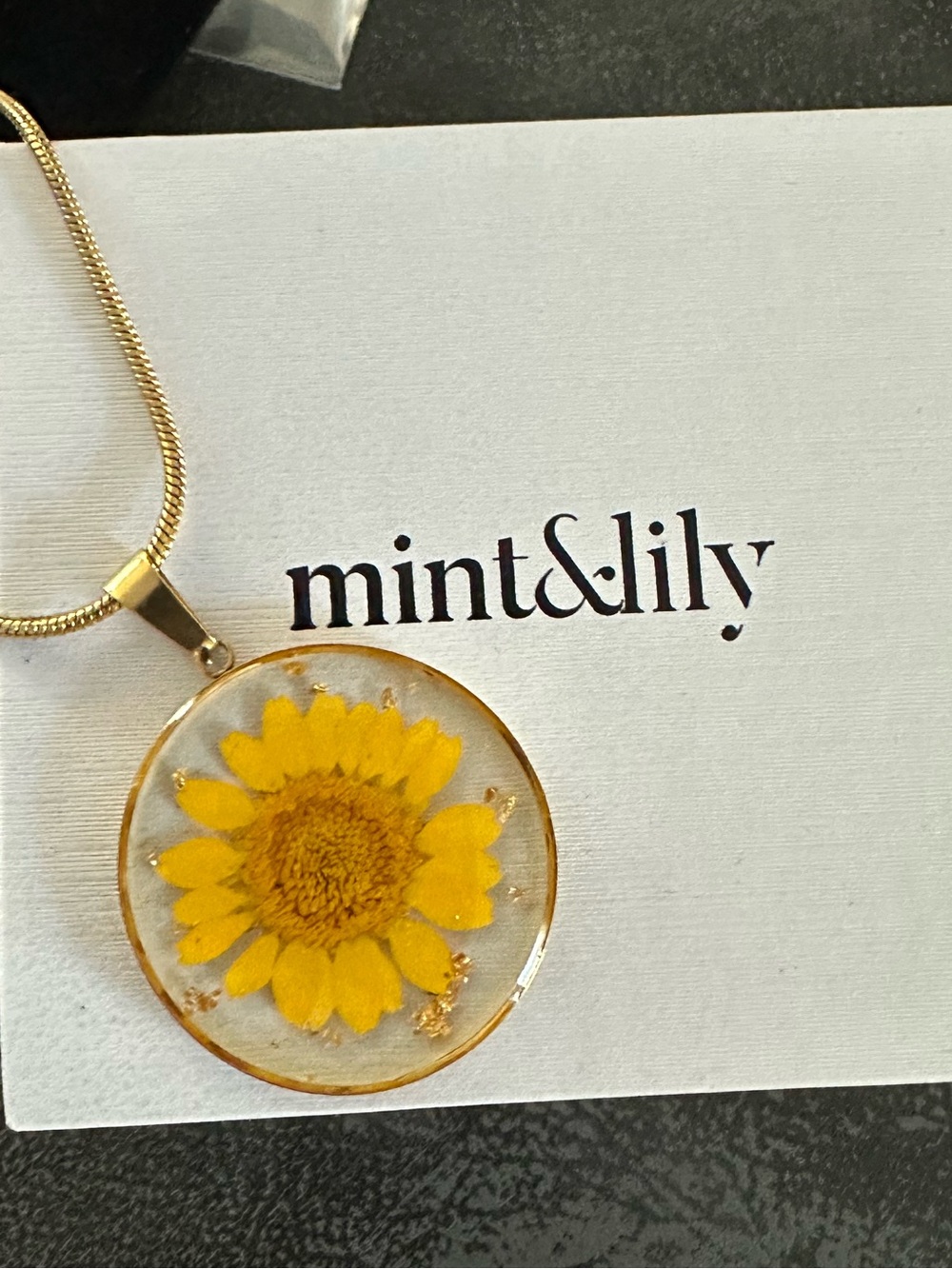 Mint & Lily Pressed Birth Flower Marigold/Sunflower Resin Necklace (October)